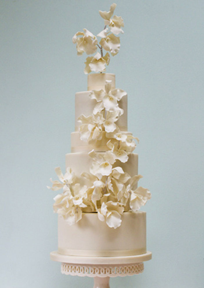 Orchids and Anemones Wedding Cake